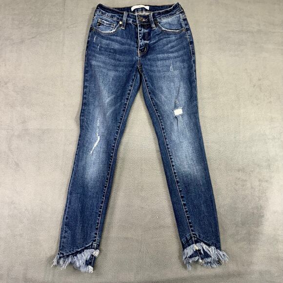 KanCan Distressed‎ Skinny Jeans Junior Women Blue Fringed Whisker 5/ 26 - Picture 3 of 10
